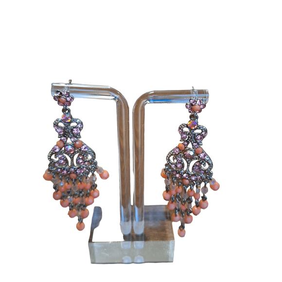 Chandelier Earrings Peach/Iridescent Posts - Picture 2 of 4